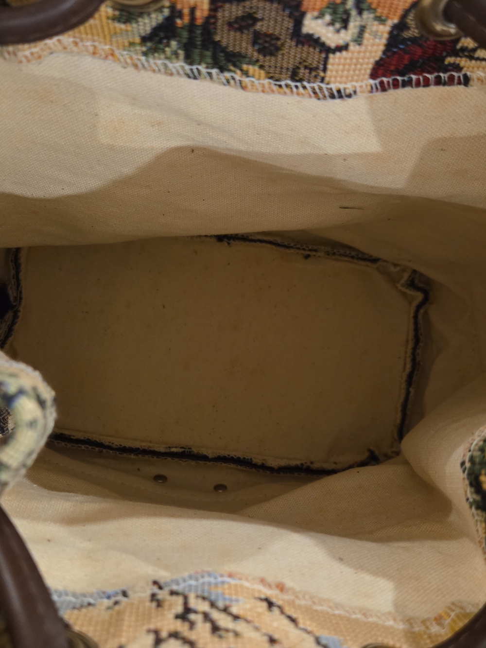 Vintage Southwestern Tapestry Bucket Bag | Western Leather Drawstring Purse - Picture 5 of 10